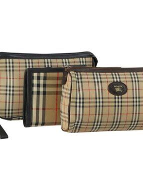 Burberrys Nova Check Clutch Bag Canvas 3 Set Beige Auth ki6243